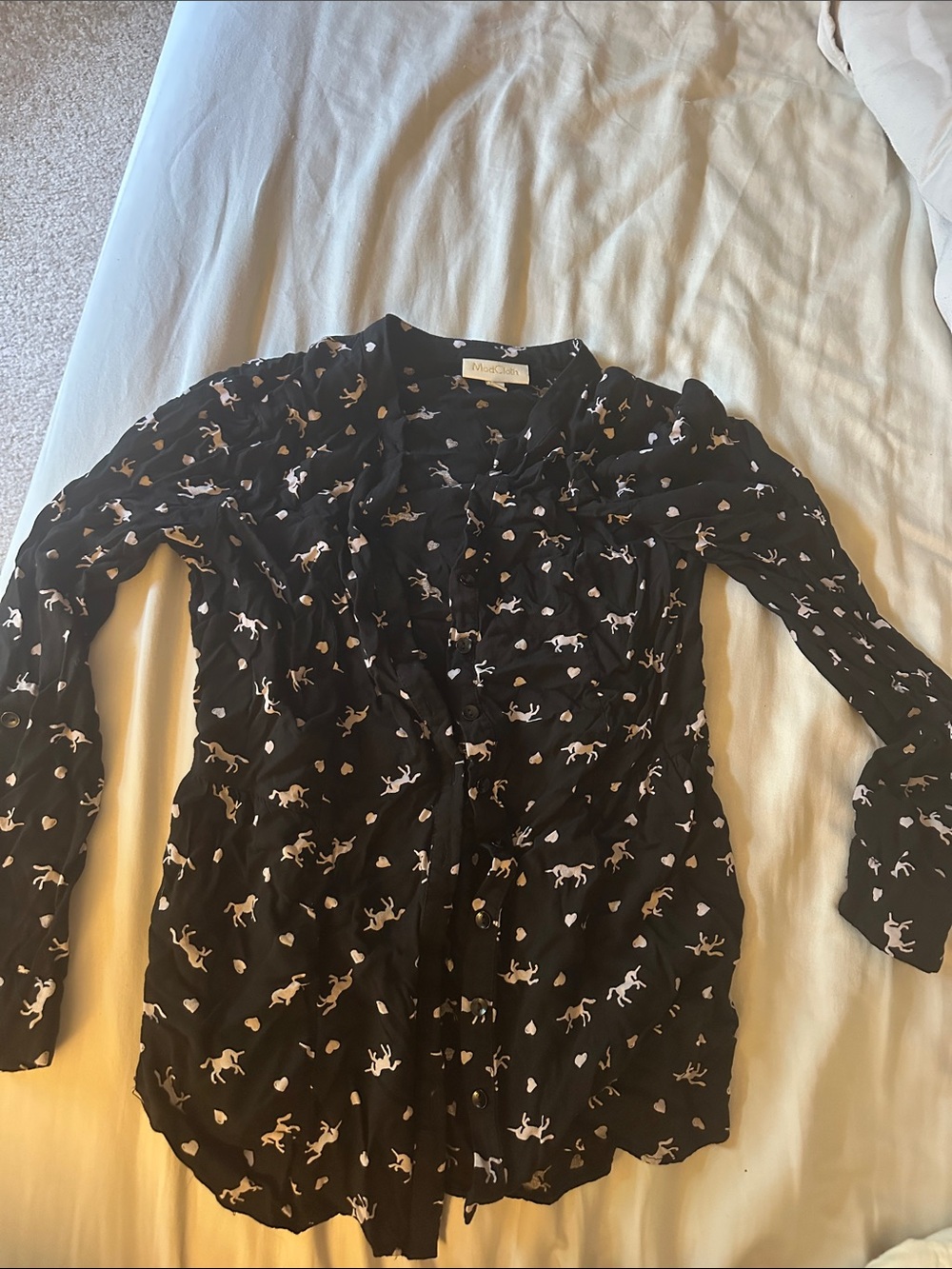 Women's Black Printed Long-Sleeve Button Shirt unicorns